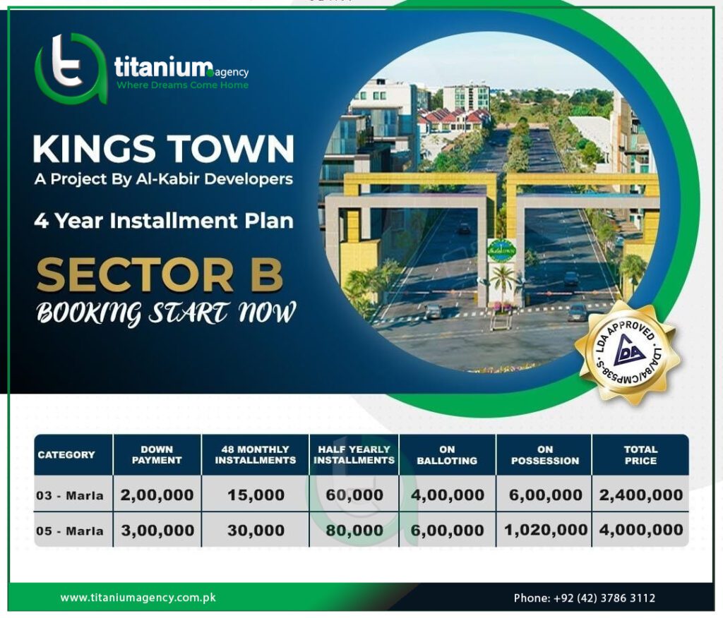 Kings Town Lahore Sector B Payment Plan
