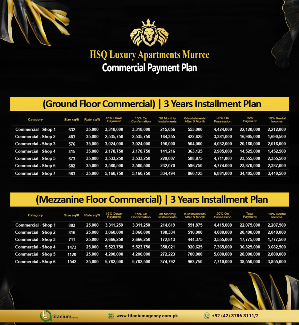 HSQ Commercial Murree - payment plan