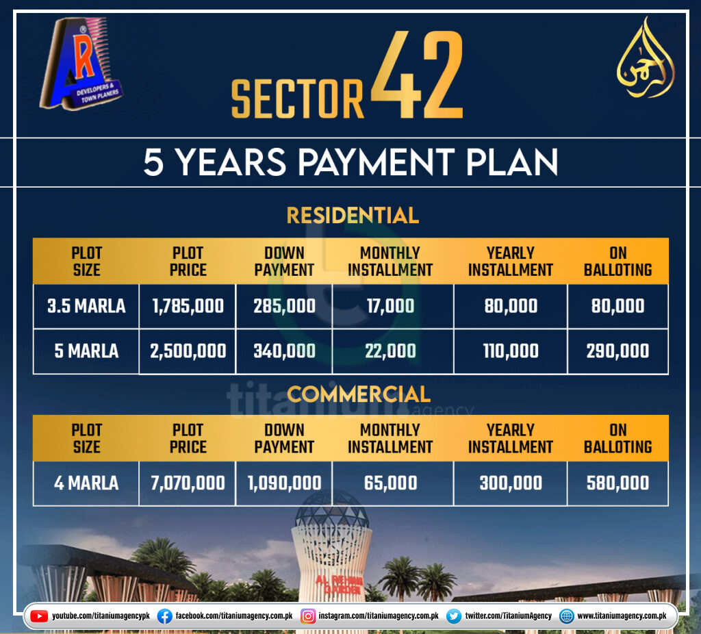 Payment Plan for Al Rehman Garden Phase 7 Sector 42 